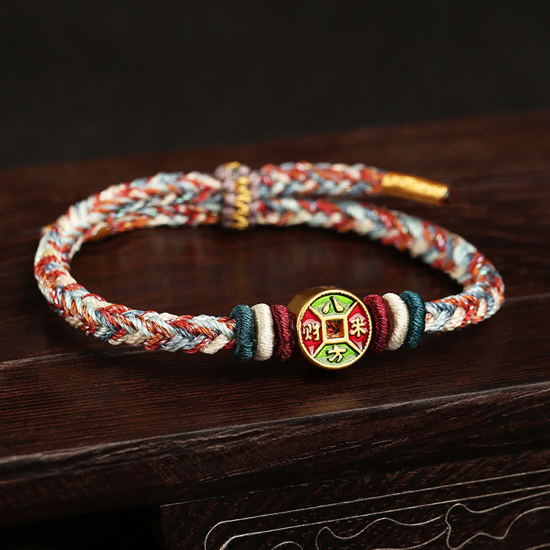 Colorful Rope Wealth Comes From All Directions Handmade Eight Thread Peace Knot Luck Bracelet