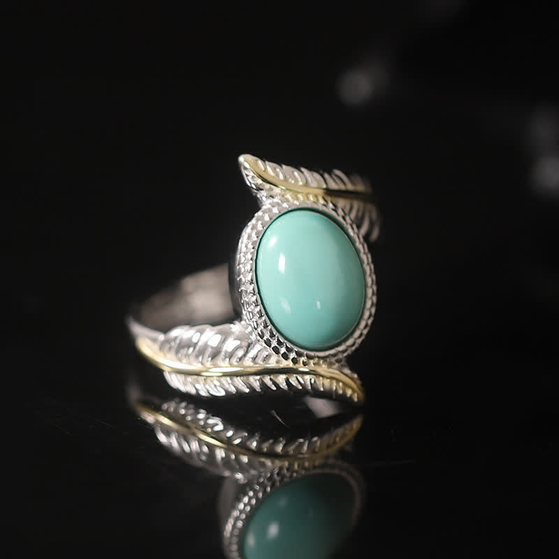925 Sterling Silver Turquoise Feather Strength Protection Ring