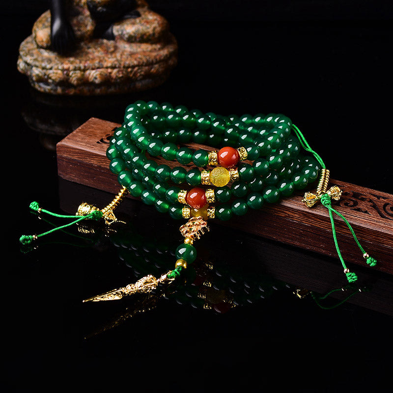 108 Beads Natural Green Agate Success Bracelet Mala