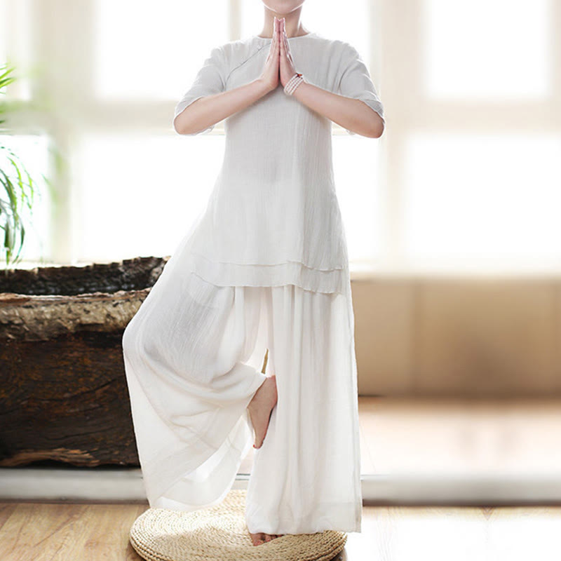 Vintage Yoga Zen Prayer Spiritual Meditation Practice Plain Color Clothing Women's Set