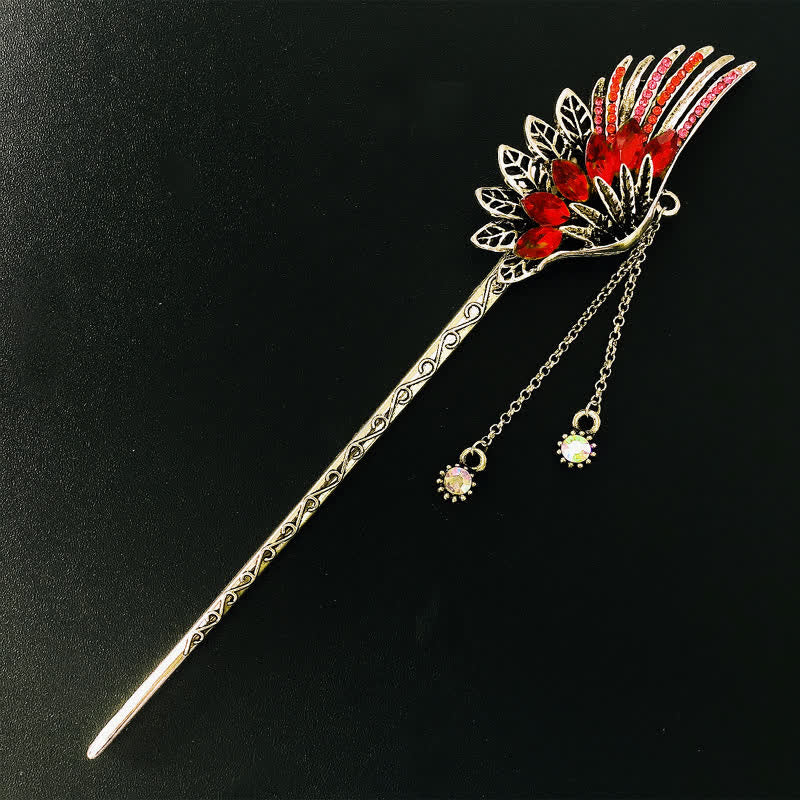 Phoenix Feather Crystal Tassels Confidence Hairpin