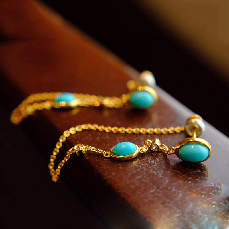 Retro Turquoise Bead Protection Drop Long Tassel Earrings
