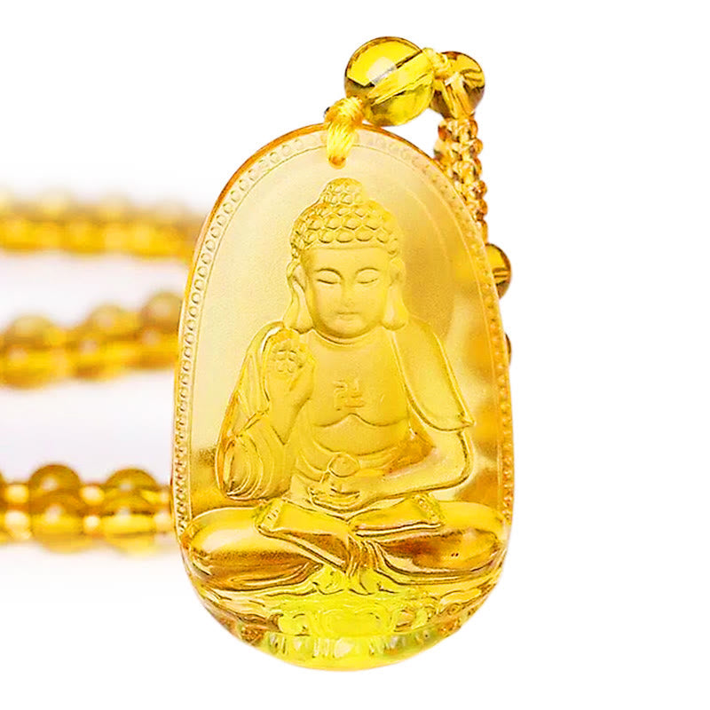 Citrine Guardian Buddha Serenity Pendant Necklace