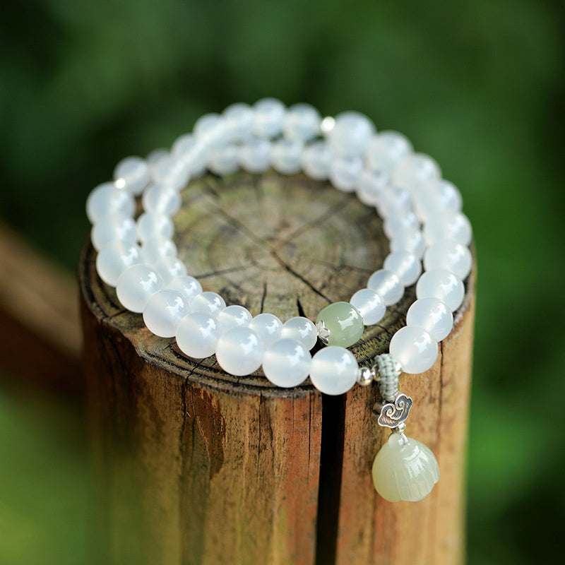 White Agate Jade Lotus Protection Bracelet