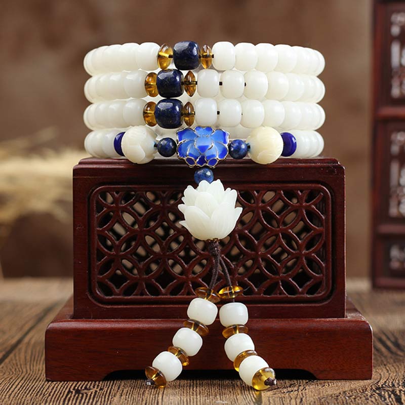 White Bodhi Lotus Mala Focus Bracelet