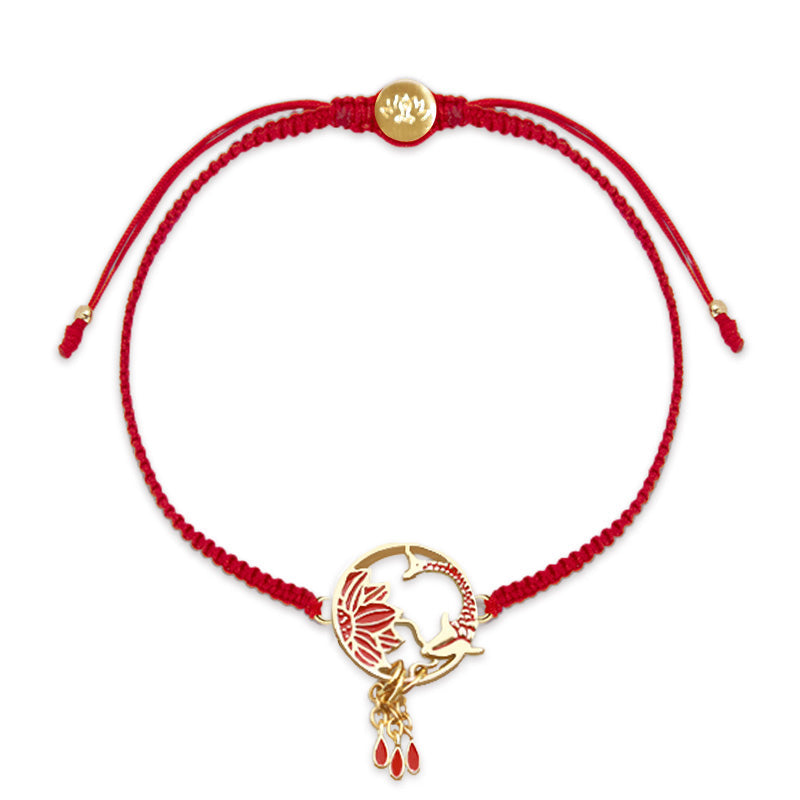 Tibetan Handmade Lotus Koi Fish Lucky Red String Bracelet