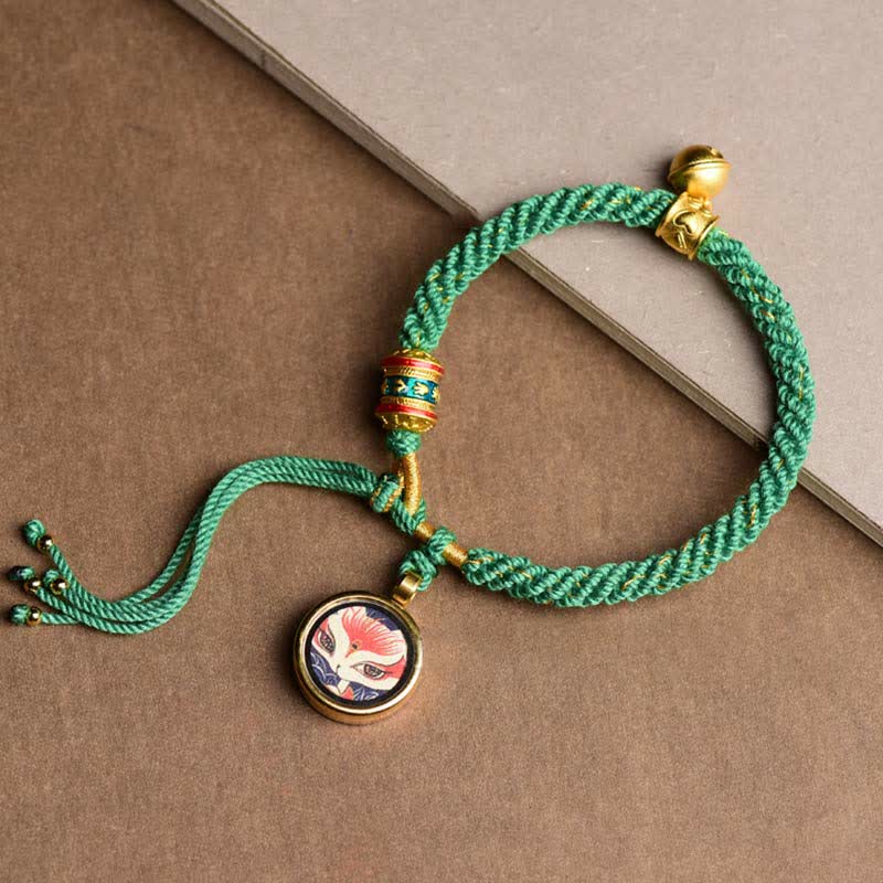 Tibetan Five God Of Wealth Thangka Luck Prayer Wheel Bell Braid String Bracelet