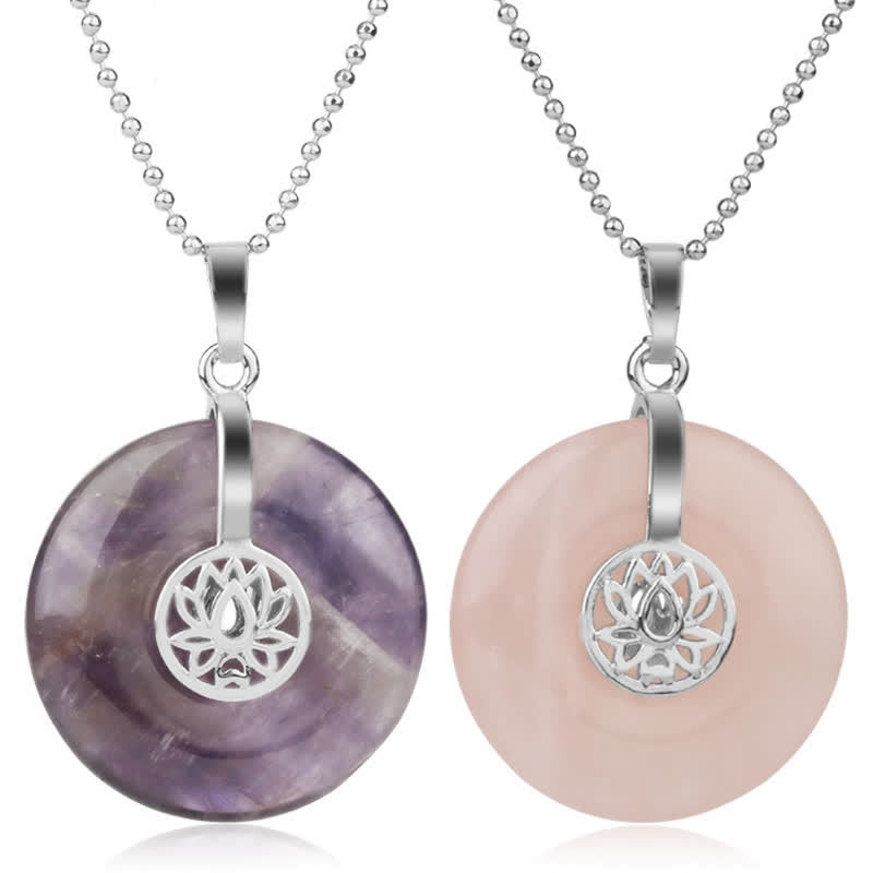 Various Crystal Amethyst Pink Crystal Lotus Healing Necklace Pendant