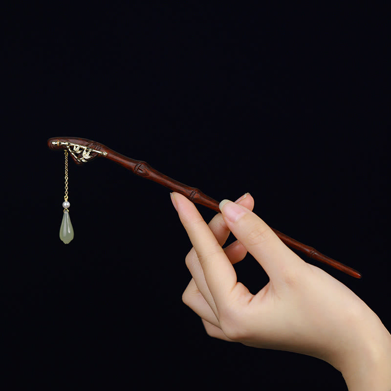 Small Leaf Red Sandalwood Water Drop Jade Protection Hairpin